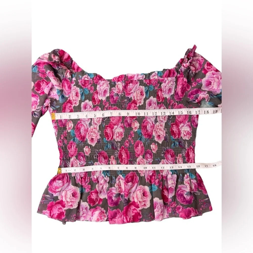 Torrid Crinkle Floral Chiffon Smocked Ruffle Off Shoulder Crop Top Blouse Size 1 - Picture 10 of 14